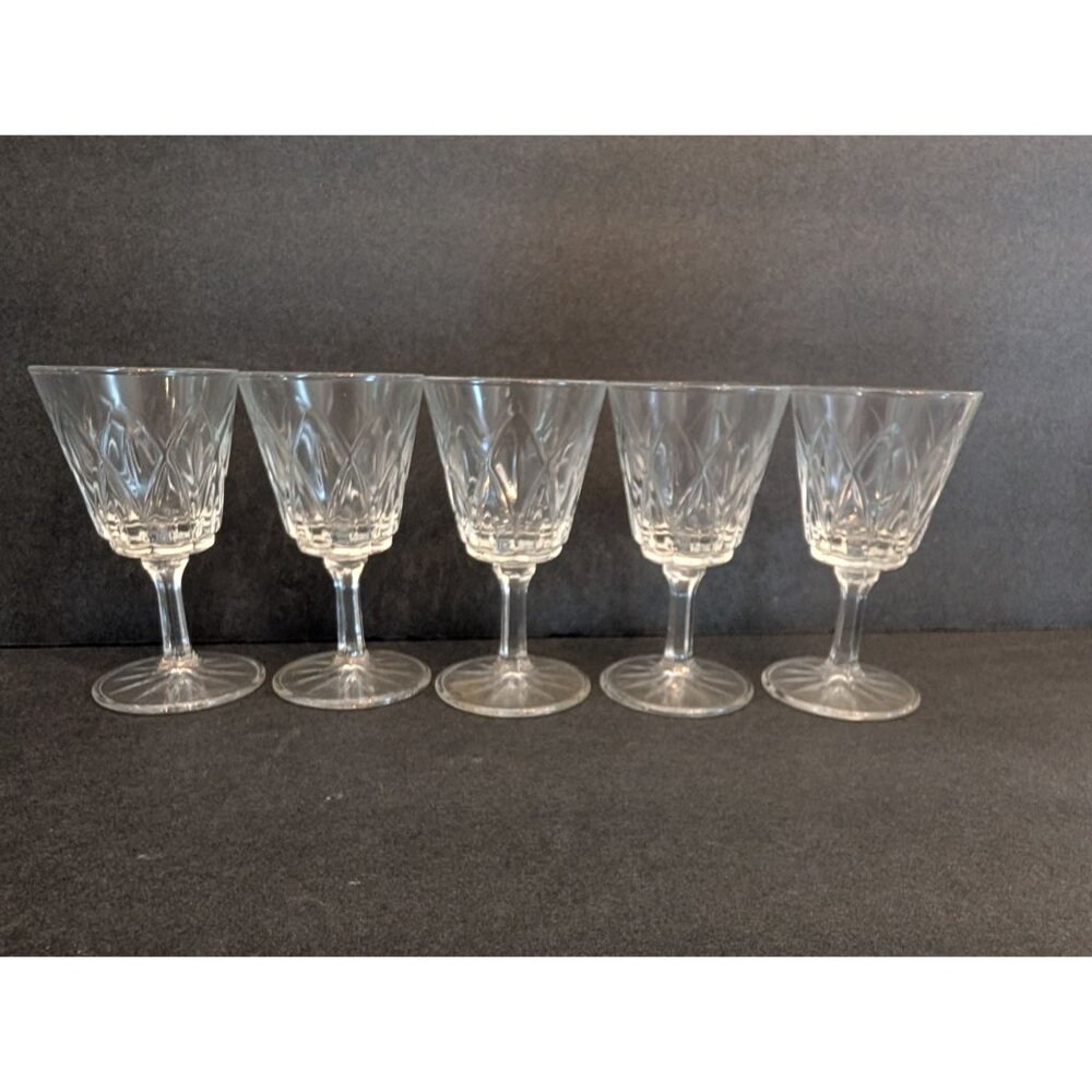 Set Of 5 Vintage Crystal Cut Glass Cordial Glasses Tall Elegant Design